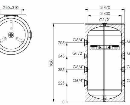 Schema rezervor de acumulare puffer 100l pentru pompa de caldura 1