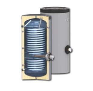 Boiler apa calda 300l pentru pompa de caldura si panou solar- doua serpentine