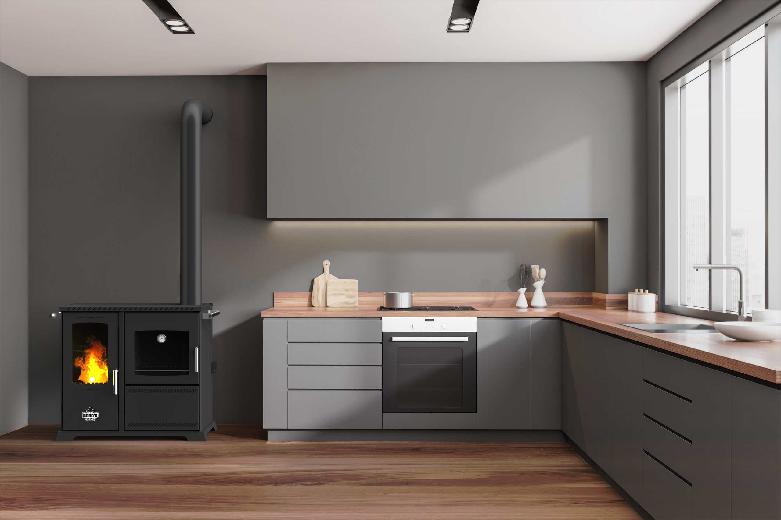 soba de gatit pe lemne si peleti brichete SAPHIRE 10kW 5