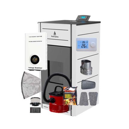 Termosemineu peleti Matera 24kW - include aspirator cenusa cu dubla filtrare, reductie evacuare 120mm, burete curatare sticla, termostat AMB, stabilizator de tensiune
