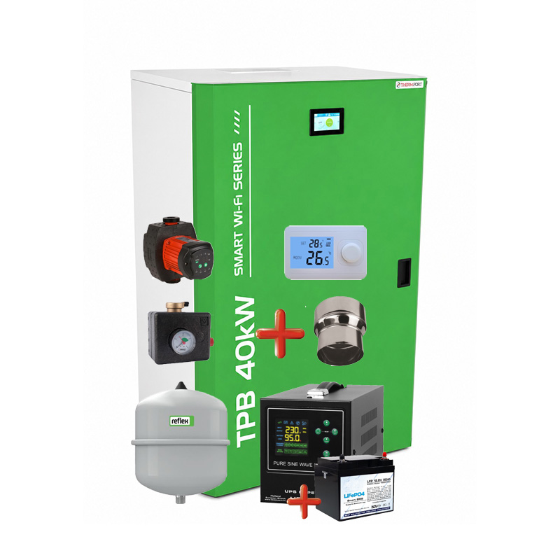 Centrala pe peleti compacta Thermfort 10-40kW TPB40- Smart WiFi Modul incorporat- pachet cu termostat, vas, pompa digitala, grup de siguranta, ups cu baterie LiFePO4 - imagine 1