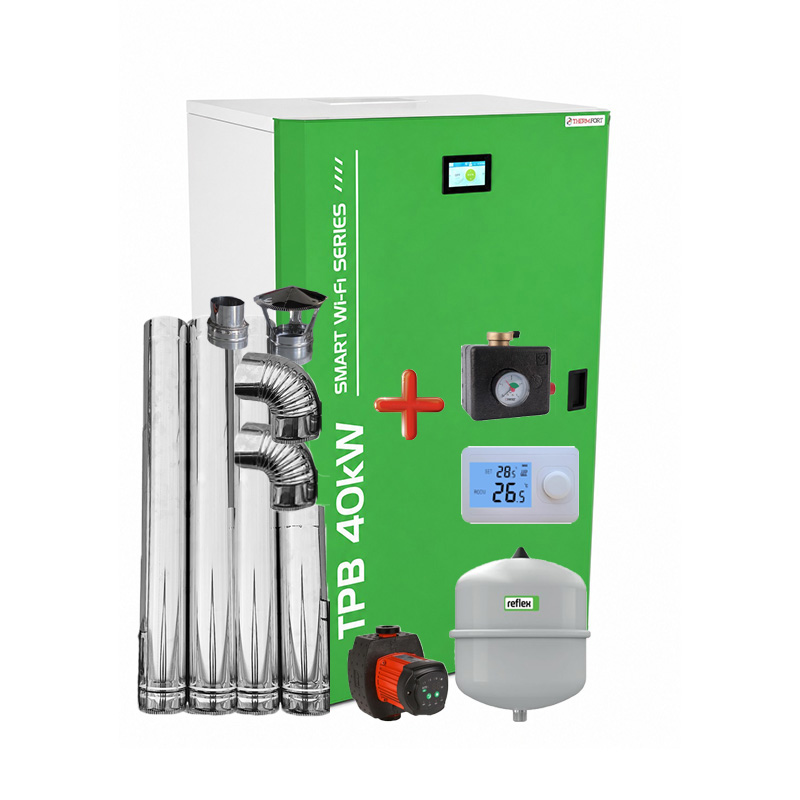 Centrala pe peleti compacta Thermfort 10-40kW TPB40- Smart WiFi Modul incorporat-termostat AMB, grup de siguranta, vas expansiune, pompa digitala, kit evacuare - imagine 1