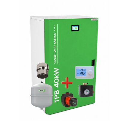 Centrala pe peleti compacta Thermfort 10-40kW TPB40- Smart WiFi Modul incorporat-termostat AMB, grup de siguranta, pompa digitala, vas de expansiune, reductie cos